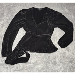 Lulus Long Sleeve Semi-sheer Wrap Front Top Women's M Pleated Texture Black